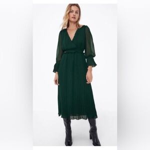 Zara Dark Green Long Sleeve Dress Size XS